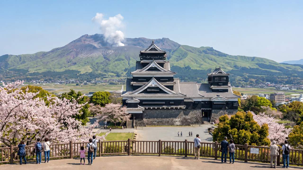 阿蘇山と熊本城